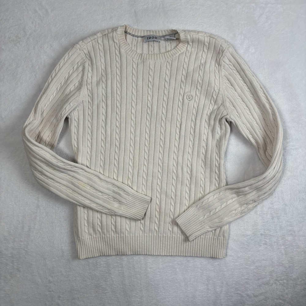 Izod Cable‎ Knit Pullover Long Sleeve Beige Sweater Women's Medium Stains